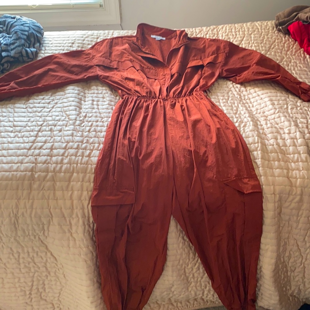 Teal brown jumpsuit , great to go ice skating in